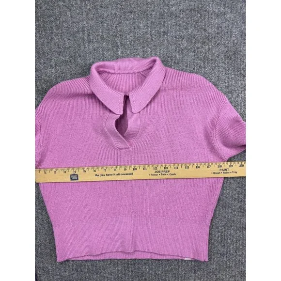 Lululemon Collared Merino Wool Sweater Womens Small Pink Ribbed Knit Cropped - Picture 4 of 7